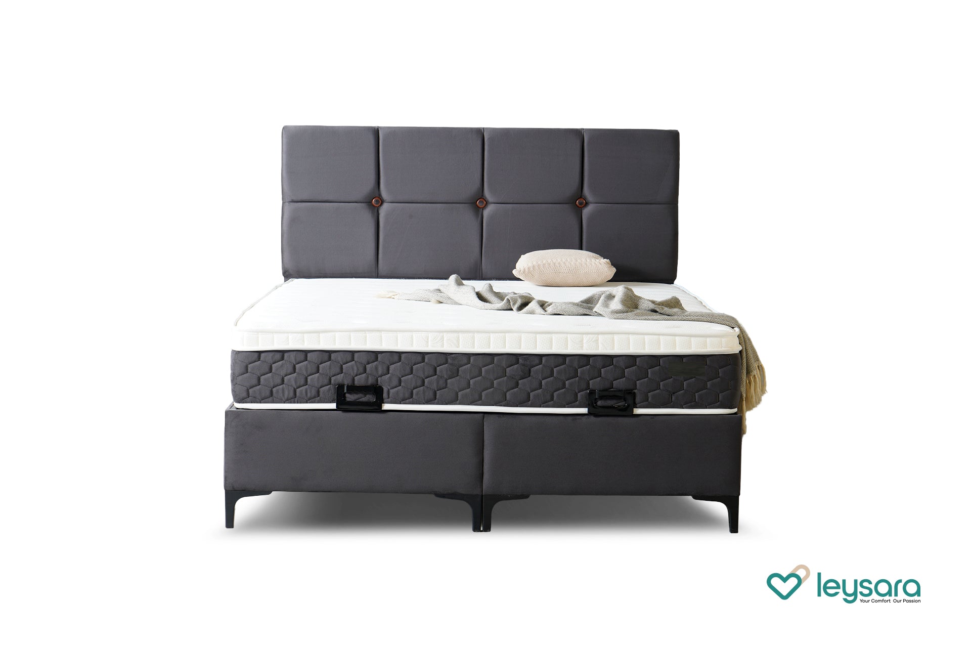 Elodie – Compleet bed in grafietgrijze velvet stof met elegant design