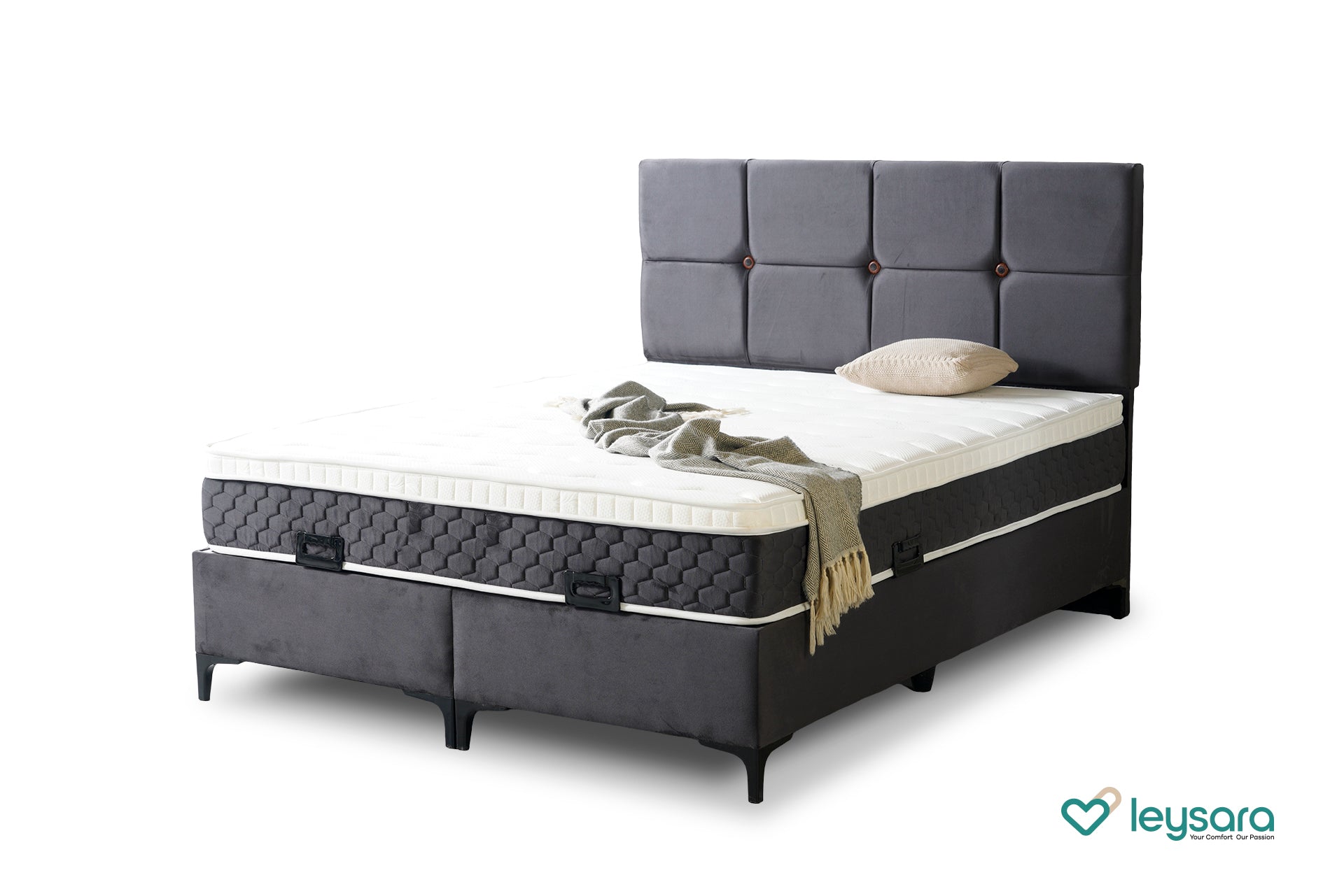 Elodie – Compleet bed in grafietgrijze velvet stof met elegant design