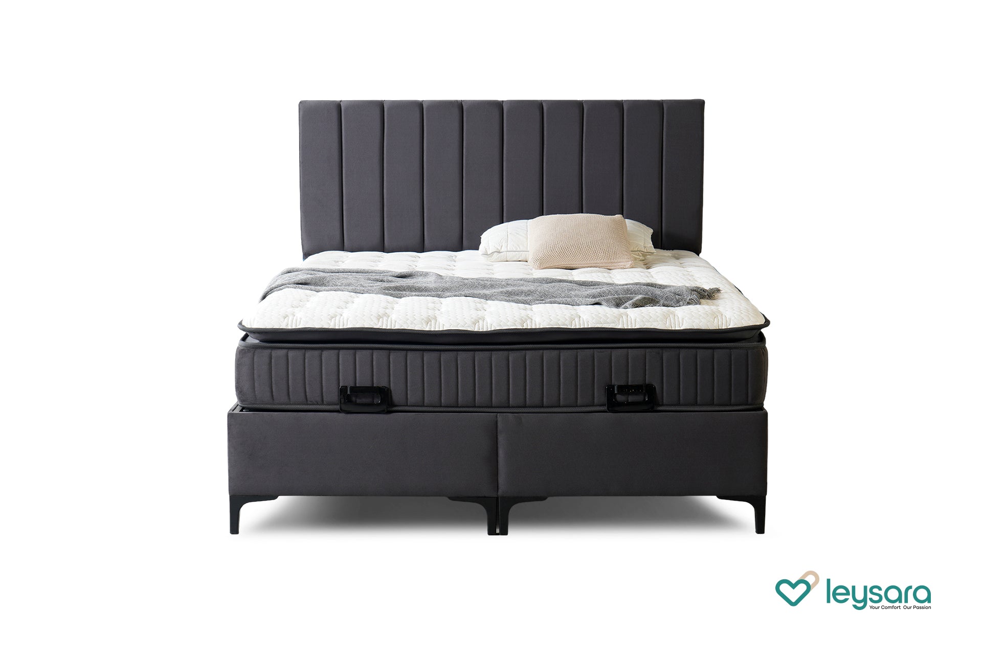Soren – Luxe antraciet bed met verticaal gestikt hoofdbord