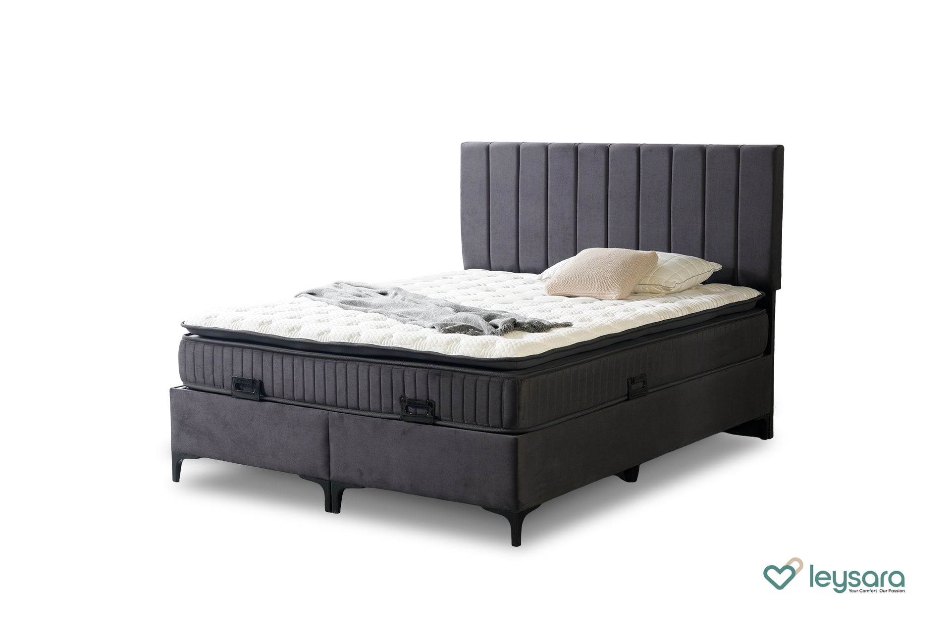 Soren – Luxe antraciet bed met verticaal gestikt hoofdbord